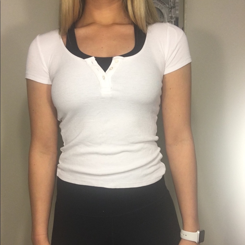 slightly cropped button up tee